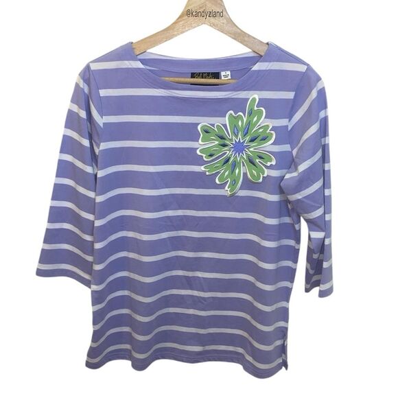 BOB MACKIE Purple white striped Embroidered Top - Picture 1 of 4